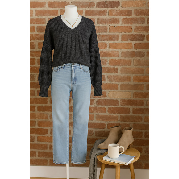 Madewell Pleat-Sleeve Pullover Sweater Ashland Slate XXS | Italian Yarn Silk - Picture 1 of 10